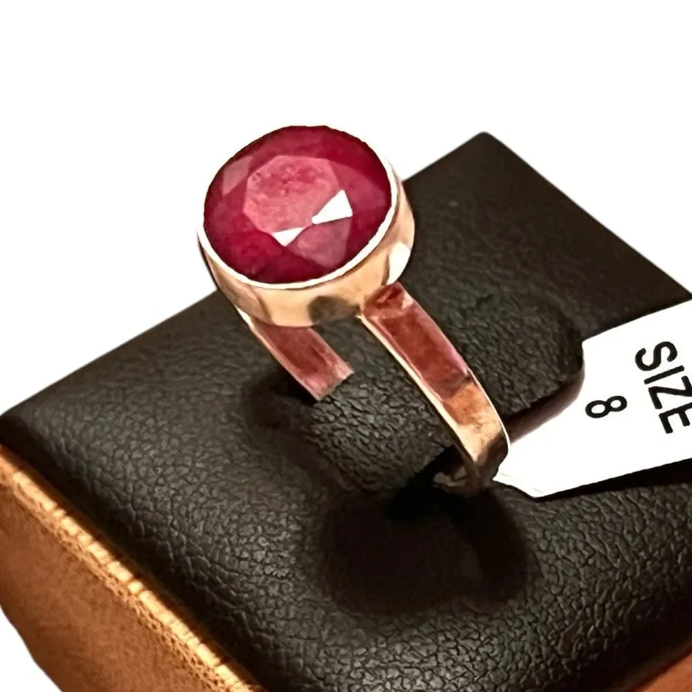 Artisan Sterling Silver Ruby Solitaire Ring Size 8